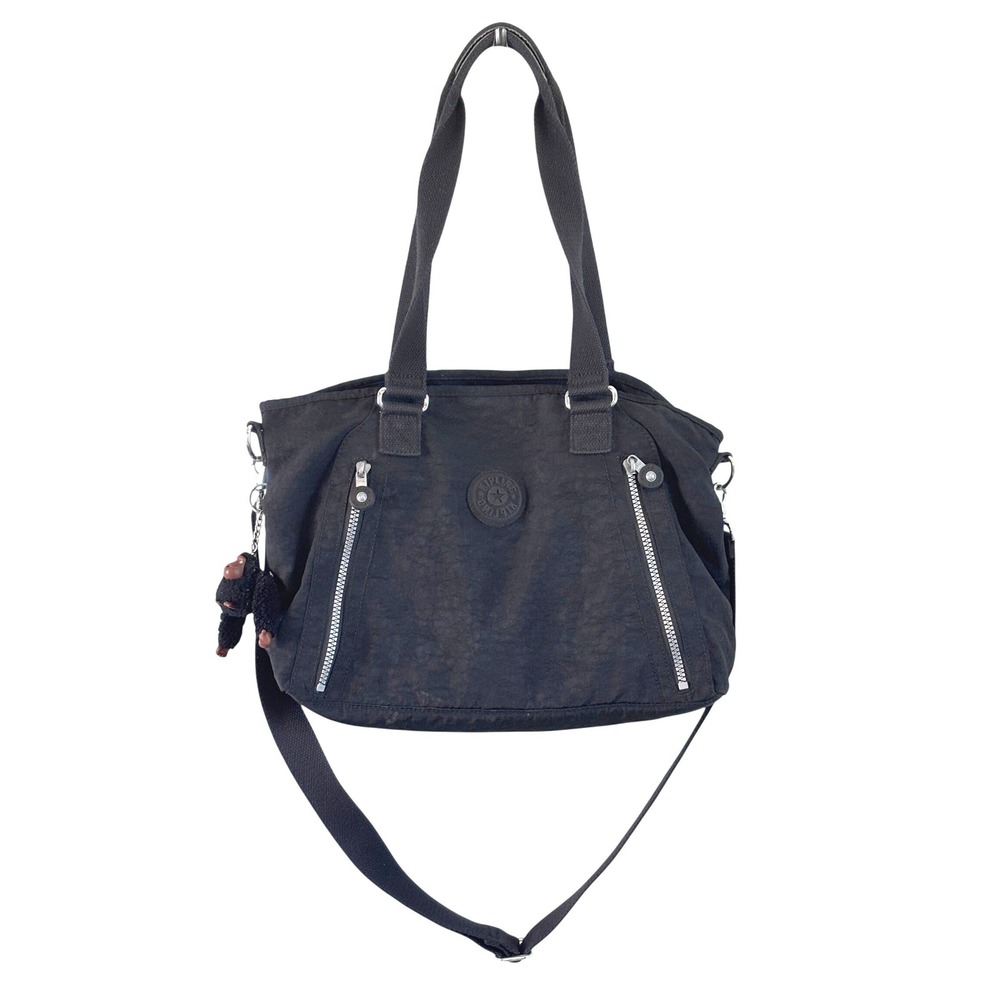 Kipling Crossbody Tote Bag Black Nylon Multi-Pocket Monkey Keychain